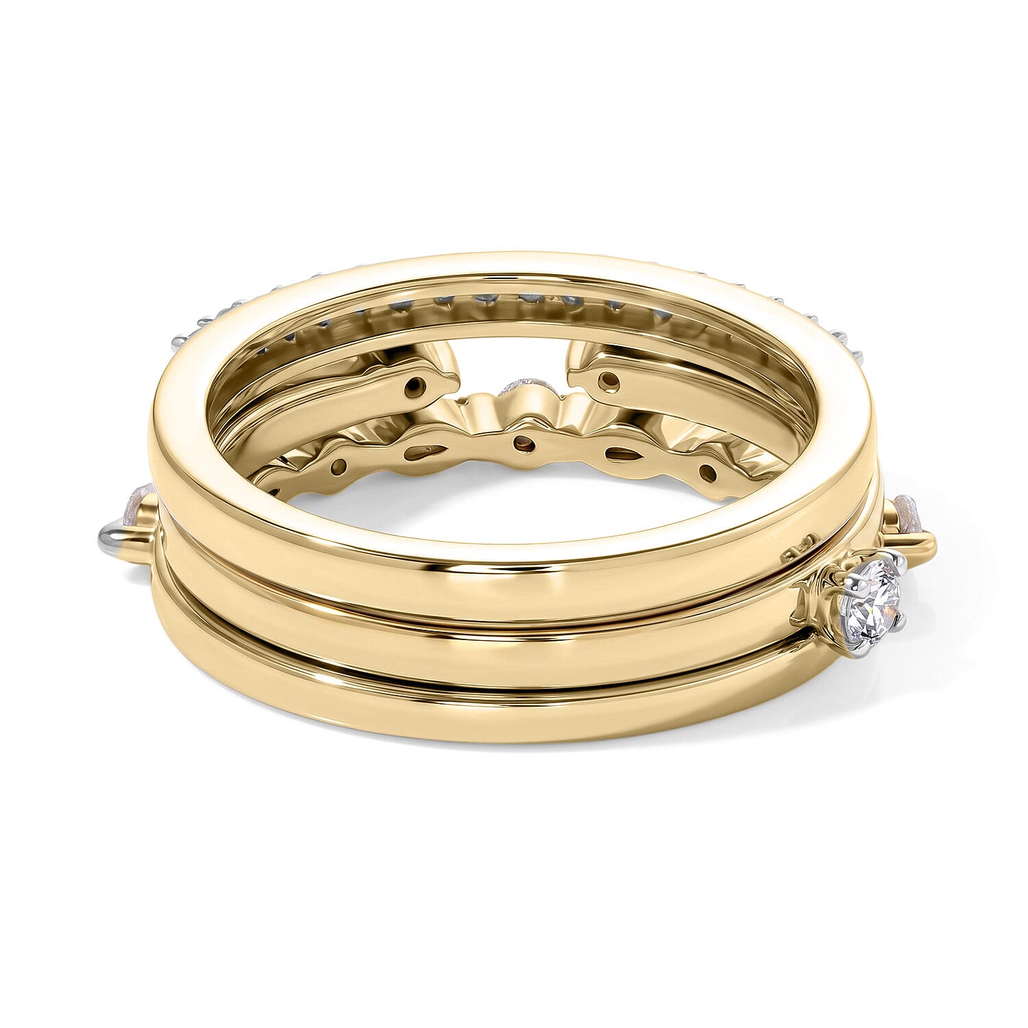 Luxuriant Lab Grown Diamond G-H SI 0.75 ctw Set of 3 Stackable Ring in 18K Vermeil Yellow Gold Over Sterling Silver (Size 5.0)