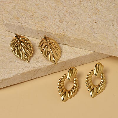 Set of 2 Dangle Earrings in ION Plated YG Stainless Steel
