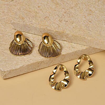 Set of 2 Dangle Earrings in ION Plated YG Stainless Steel