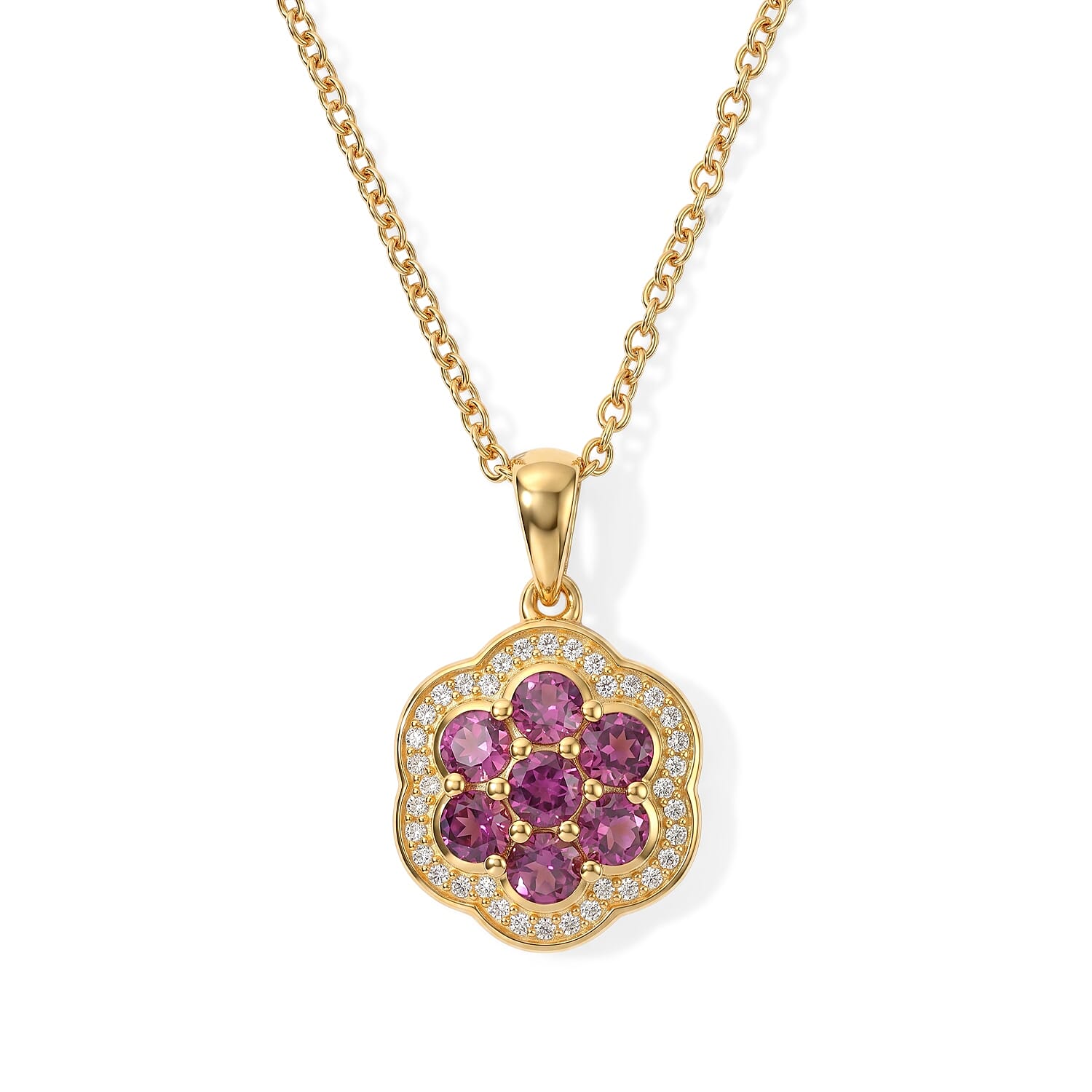 EverTrue AAA Radiant Ember Garnet and Moissanite 1.75 ctw Pendant in 18K YG Plated with ION Plated YG Stainless Steel Necklace 20 Inches