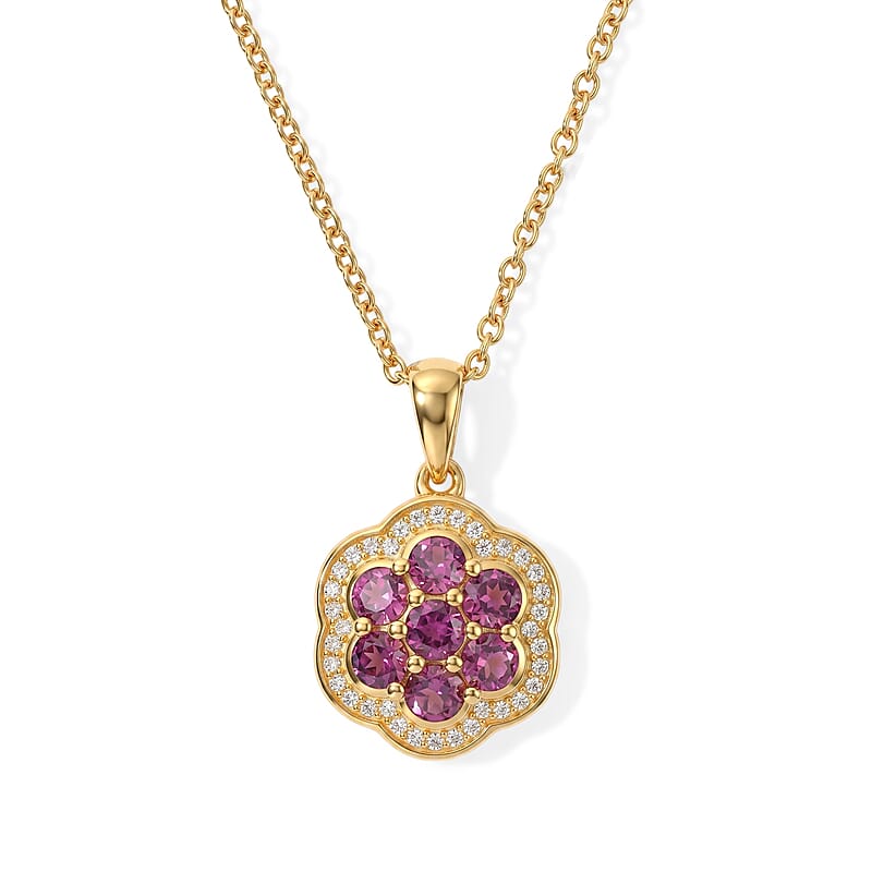 EverTrue AAA Radiant Ember Garnet and Moissanite 1.75 ctw Pendant in 18K YG Plated with ION Plated YG Stainless Steel Necklace 20 Inches