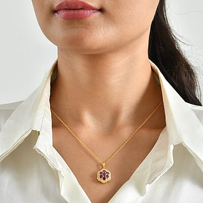 EverTrue AAA Radiant Ember Garnet and Moissanite 1.75 ctw Pendant in 18K YG Plated with ION Plated YG Stainless Steel Necklace 20 Inches