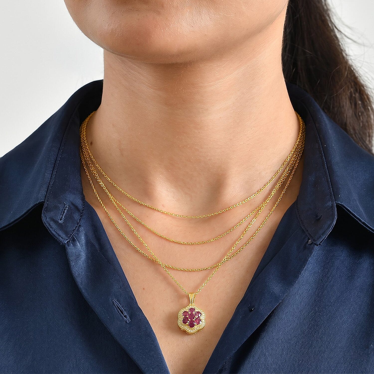 EverTrue AAA Radiant Ember Garnet and Moissanite 1.75 ctw Pendant in 18K YG Plated with ION Plated YG Stainless Steel Necklace 20 Inches