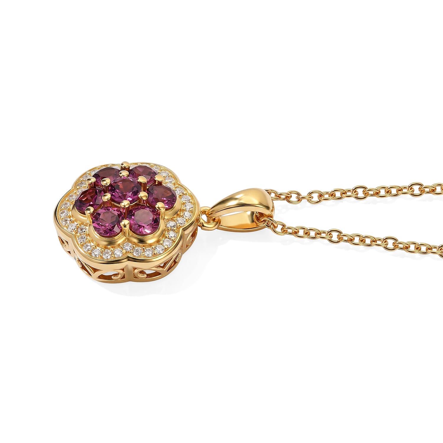 EverTrue AAA Radiant Ember Garnet and Moissanite 1.75 ctw Pendant in 18K YG Plated with ION Plated YG Stainless Steel Necklace 20 Inches
