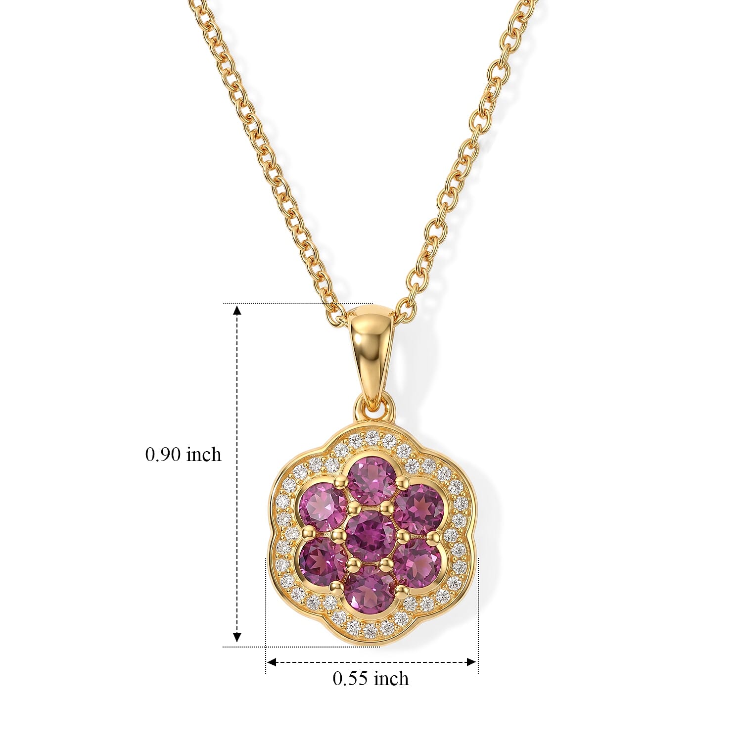 EverTrue AAA Radiant Ember Garnet and Moissanite 1.75 ctw Pendant in 18K YG Plated with ION Plated YG Stainless Steel Necklace 20 Inches