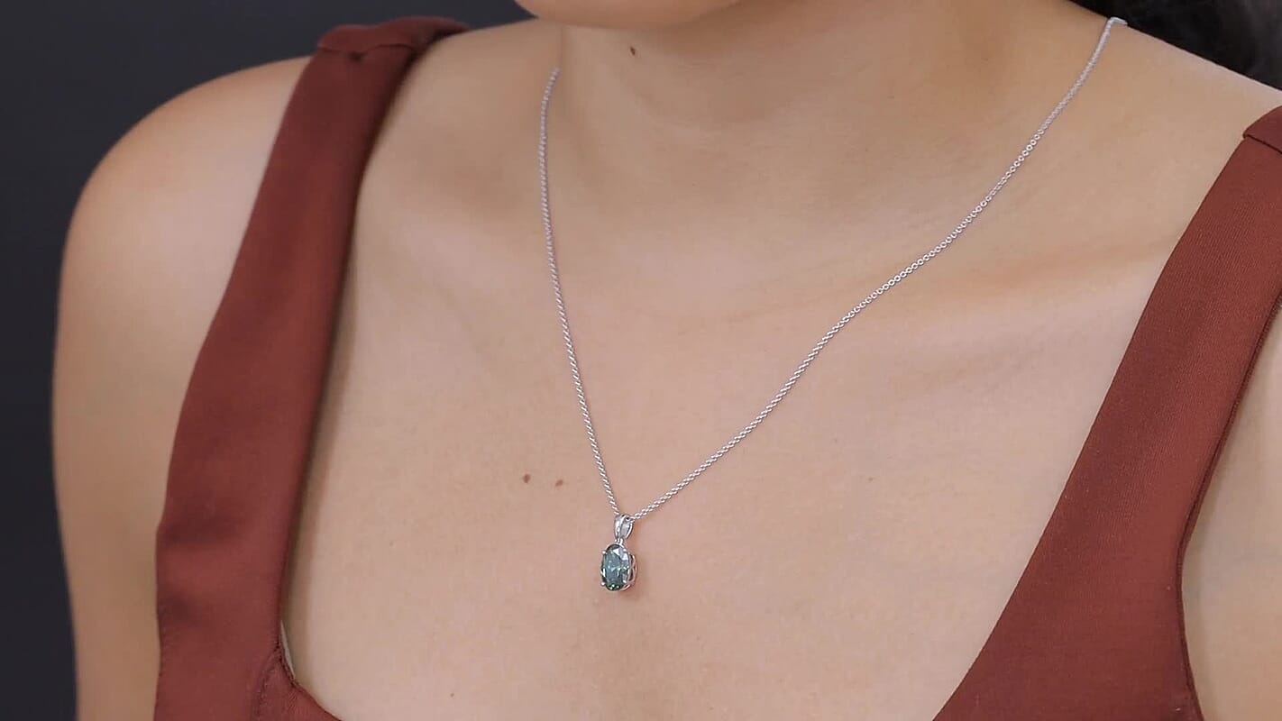 SGL Certified 10K White Gold Luxuriant Lab Grown Green Diamond (IR) (VS) Pendant Necklace (20 Inches) 2.00 ctw