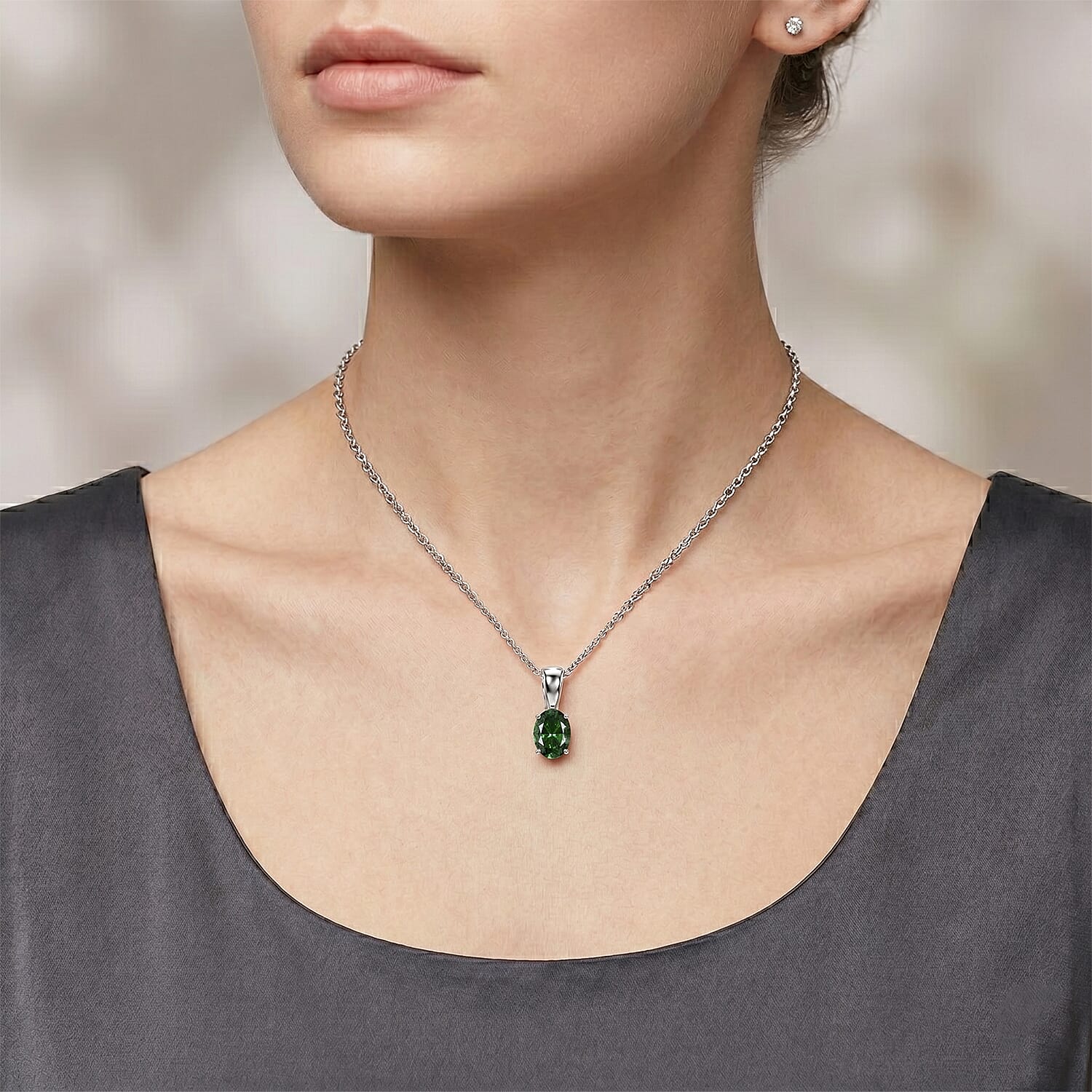 SGL Certified 10K White Gold Luxuriant Lab Grown Green Diamond (IR) (VS) Pendant Necklace (20 Inches) 2.00 ctw