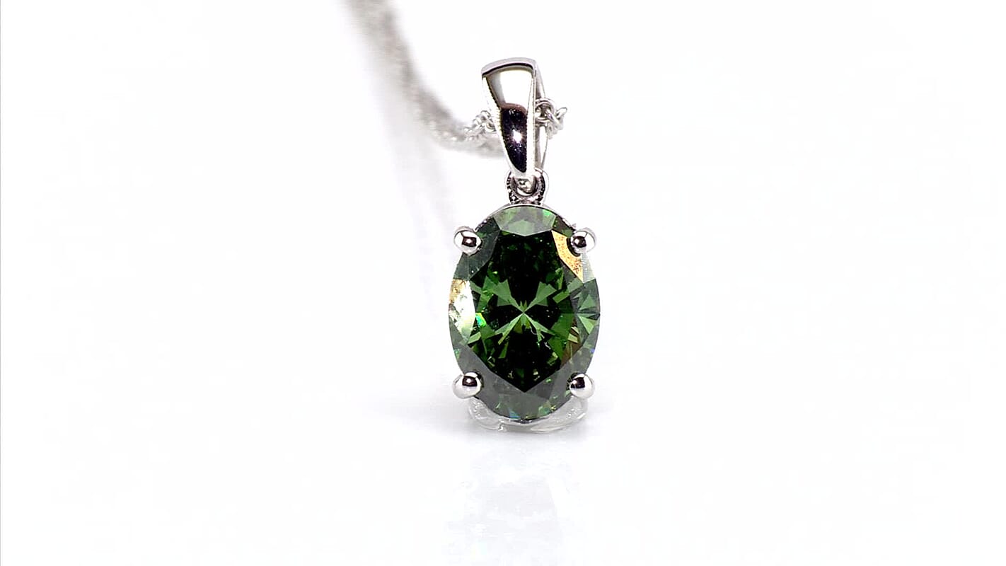 SGL Certified 10K White Gold Luxuriant Lab Grown Green Diamond (IR) (VS) Pendant Necklace (20 Inches) 2.00 ctw