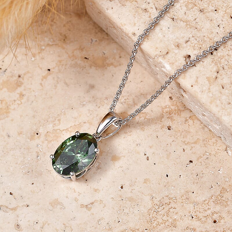 SGL Certified Luxuriant Lab Grown Green Diamond (IR) VS 1.90 ctw Pendant Necklace in 10K White Gold 20 Inches