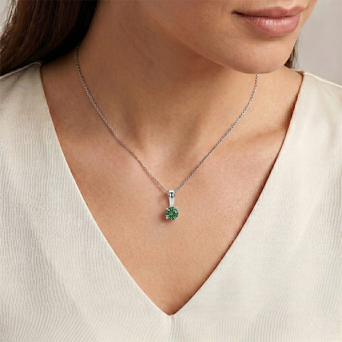 SGL Certified Luxuriant Lab Grown Green Diamond (IR) VS 2.00 ctw Pendant Necklace in 10K White Gold 20 Inches image number 2