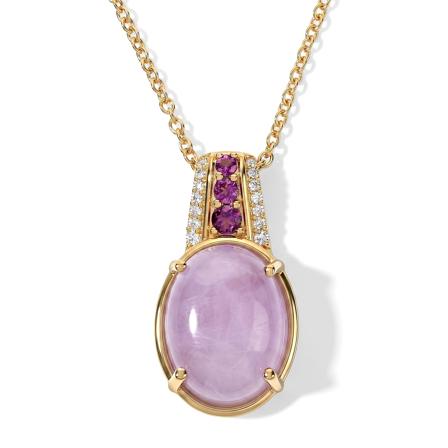 EverTrue Kunzite and Multi Gemstone 11.50 ctw Pendant in 18K YG Plated with ION Plated YG Stainless Steel Necklace 20 Inches