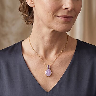 EverTrue Kunzite and Multi Gemstone 11.50 ctw Pendant in 18K YG Plated with ION Plated YG Stainless Steel Necklace 20 Inches