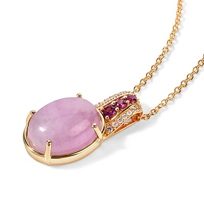 EverTrue Kunzite and Multi Gemstone 11.50 ctw Pendant in 18K YG Plated with ION Plated YG Stainless Steel Necklace 20 Inches