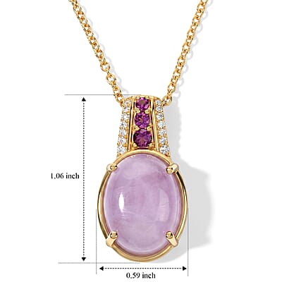 EverTrue Kunzite and Multi Gemstone 11.50 ctw Pendant in 18K YG Plated with ION Plated YG Stainless Steel Necklace 20 Inches