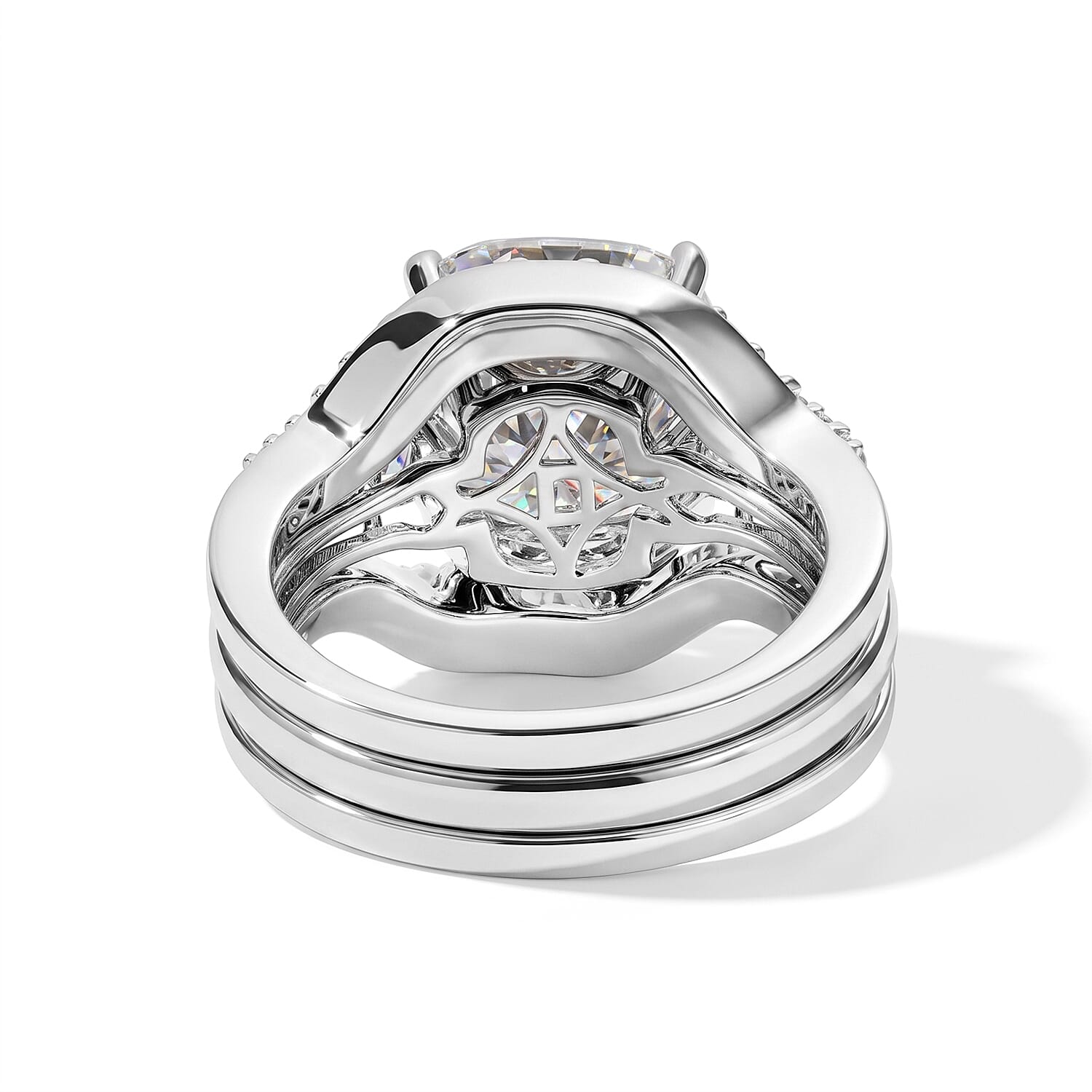 D'Joy Moissanite and Tanzanite 5.50 ctw Set of 2 Stacked Radiance Ring in Rhodium Over Sterling Silver (Size 5)