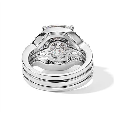 D'Joy Moissanite and Tanzanite 5.50 ctw Set of 2 Stacked Radiance Ring in Rhodium Over Sterling Silver (Size 5)