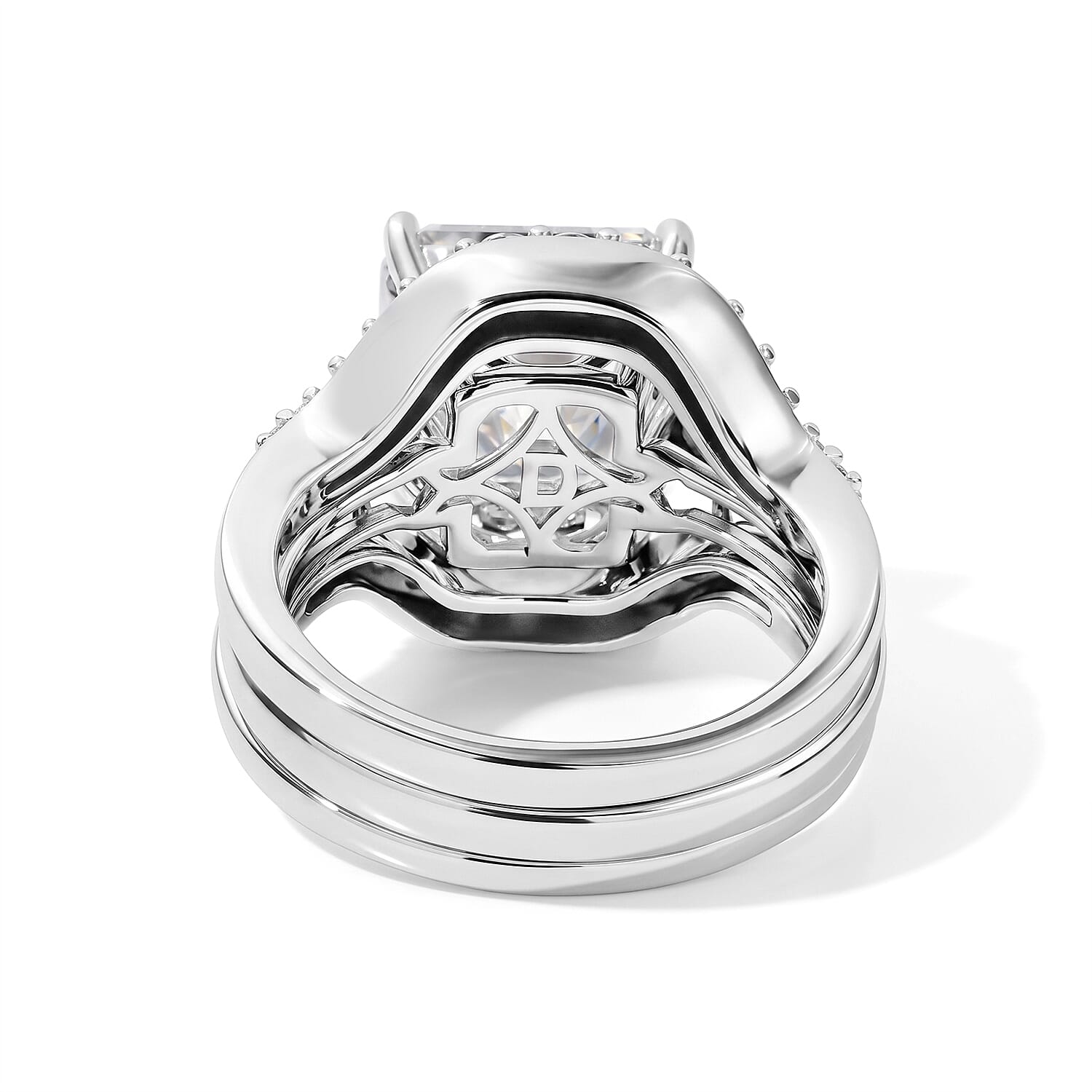 D'Joy Moissanite and Chrome Diopside 6.15 ctw Set of 2 Stacked Radiance Ring in Rhodium Over Sterling Silver (Size 5)