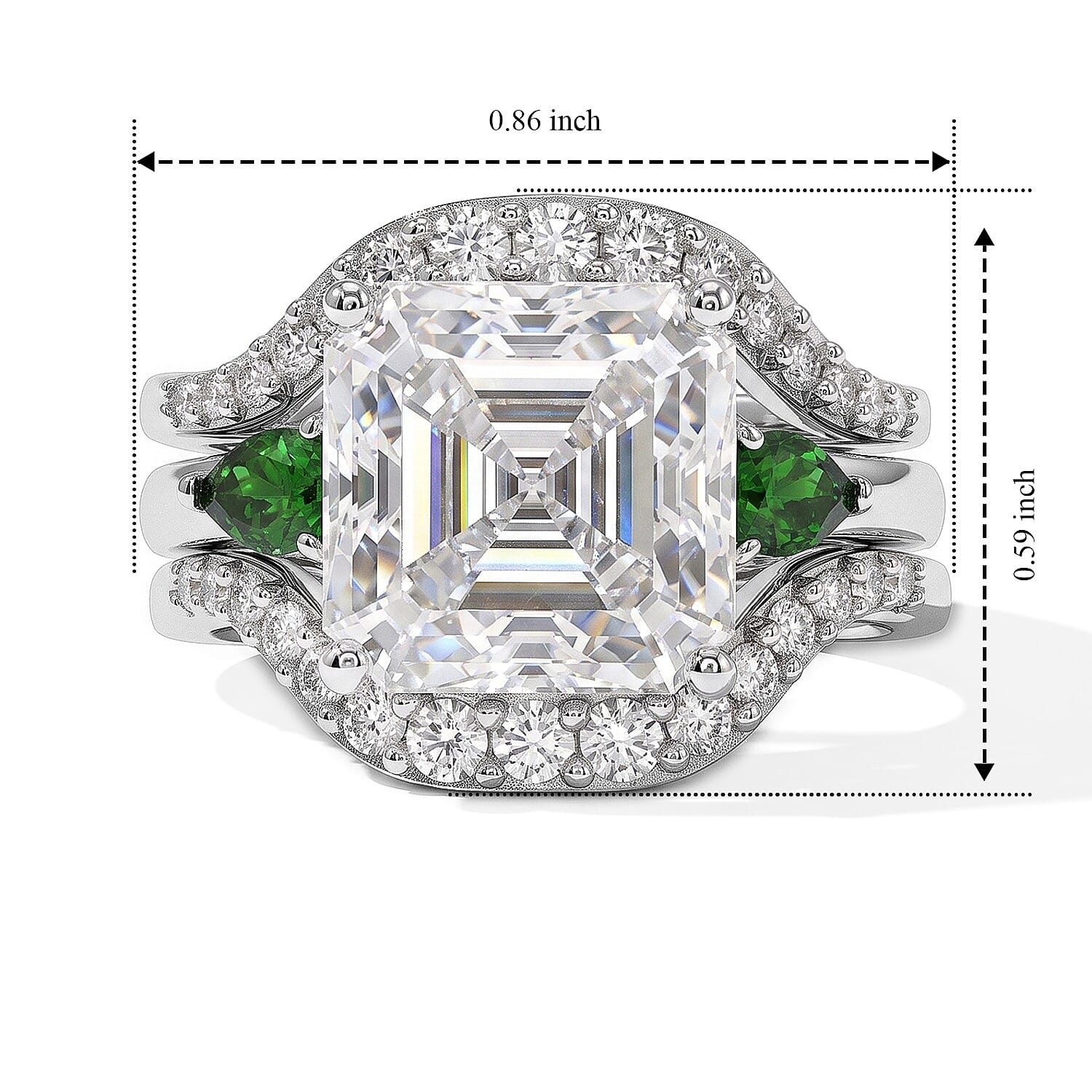 D'Joy Moissanite and Chrome Diopside 6.15 ctw Set of 2 Stacked Radiance Ring in Rhodium Over Sterling Silver (Size 5)