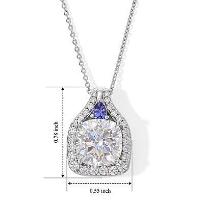 D'Joy Moissanite and Tnazanite 5.35 ctw Pendant Necklace in Rhodium Over Sterling Silver 20 Inches