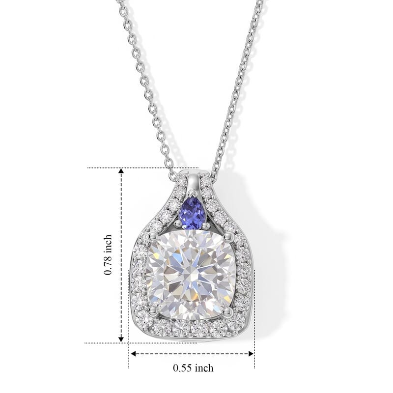 D'Joy Moissanite and Tanzanite 5.35 ctw Stacked Radiance Pendant Necklace in Rhodium Over Sterling Silver 20 Inches