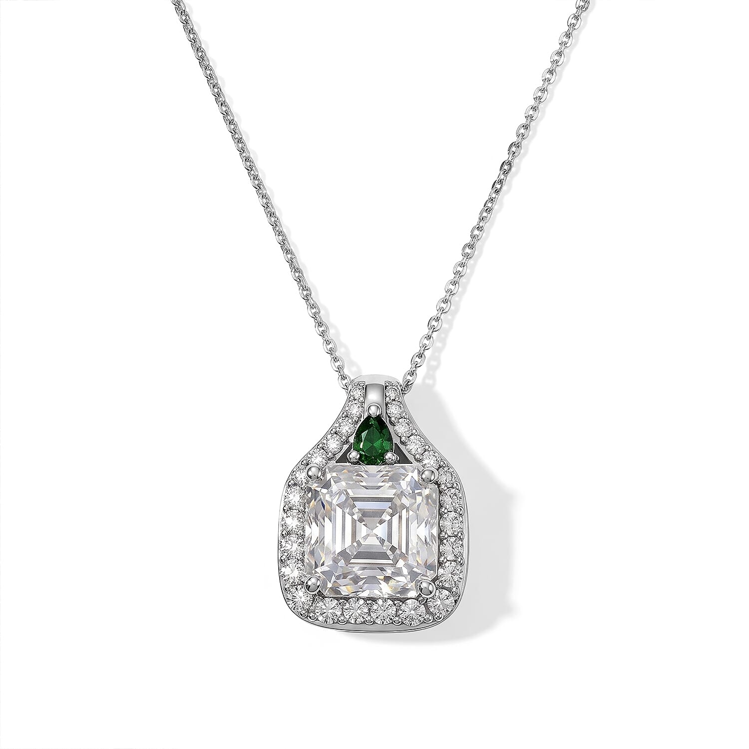 D'Joy Moissanite and Chrome Diopside 6.00 ctw Stacked Radiance Pendant Necklace in Rhodium Over Sterling Silver 20 Inches