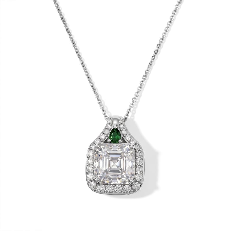 D'Joy Moissanite and Chrome Diopside 6.00 ctw Stacked Radiance Pendant Necklace in Rhodium Over Sterling Silver 20 Inches