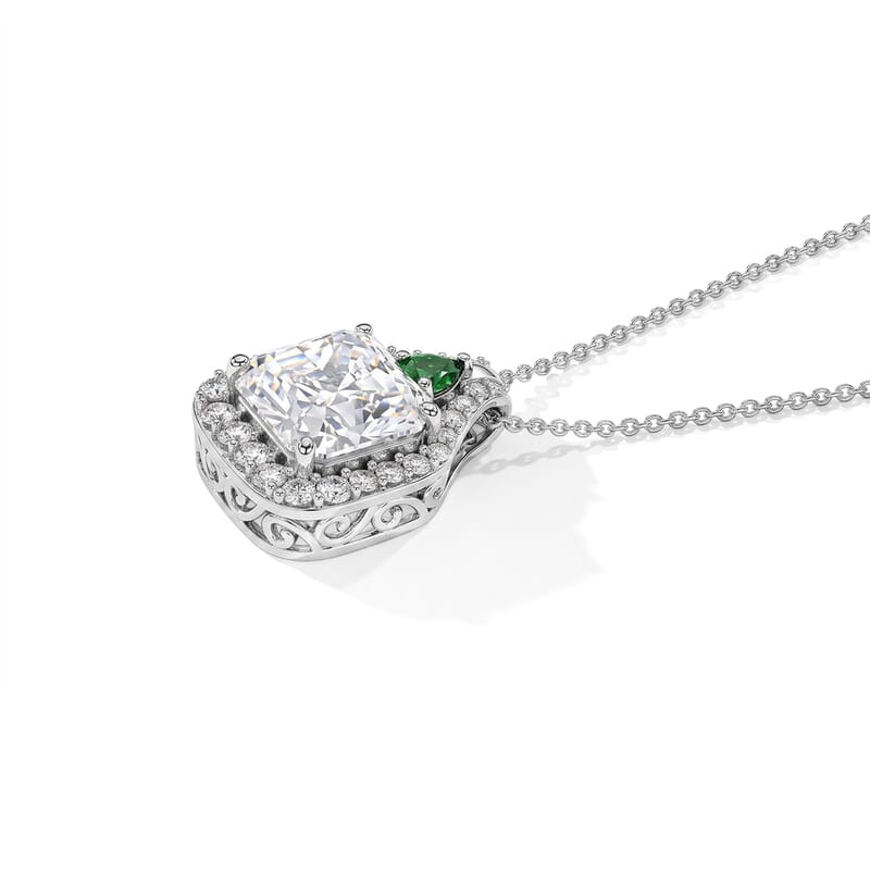 D'Joy Moissanite and Chrome Diopside 6.00 ctw Stacked Radiance Pendant Necklace in Rhodium Over Sterling Silver 20 Inches