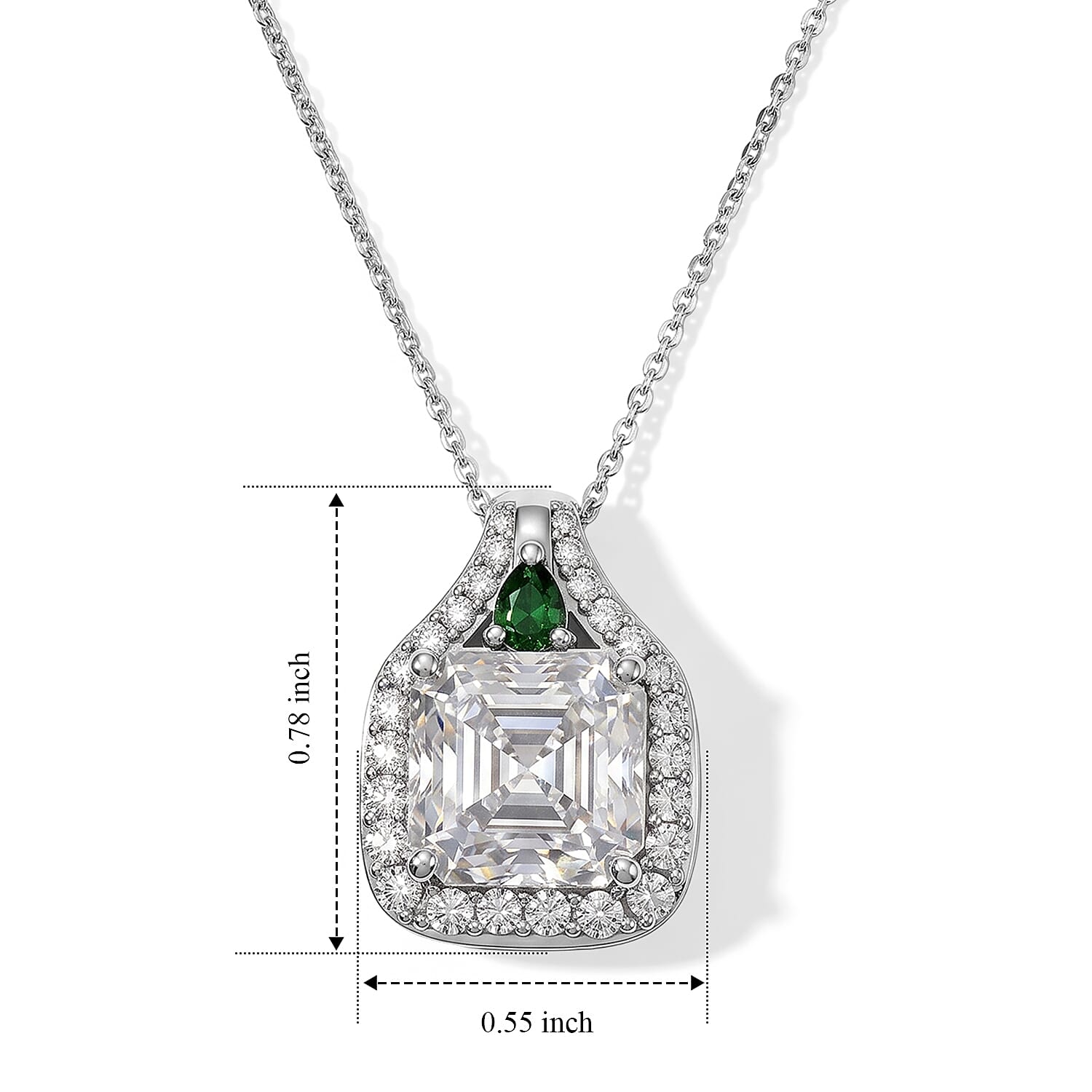 D'Joy Moissanite and Chrome Diopside 6.00 ctw Stacked Radiance Pendant Necklace in Rhodium Over Sterling Silver 20 Inches