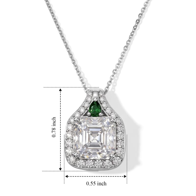 D'Joy Moissanite and Chrome Diopside 6.00 ctw Stacked Radiance Pendant Necklace in Rhodium Over Sterling Silver 20 Inches