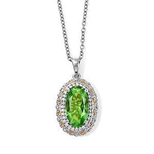 EverTrue Chartreuse Quartz (Triplet) and White Zircon 4.50 ctw Pendant in Platinum Bond with Stainless Steel (20 Inches)