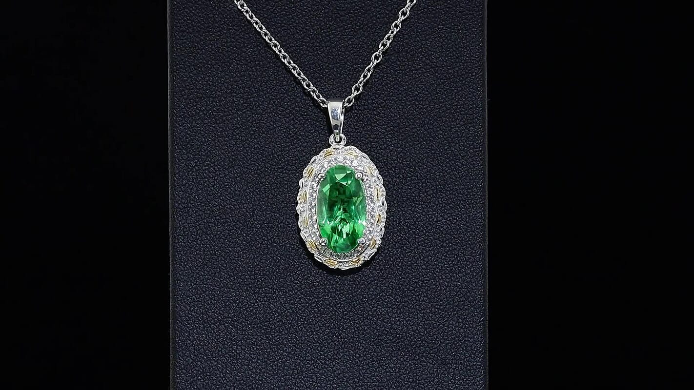 EverTrue Chartreuse Quartz, White Zircon Garden of Light Pendant in Platinum Bond with Stainless Steel (20 Inches) 4.50 ctw