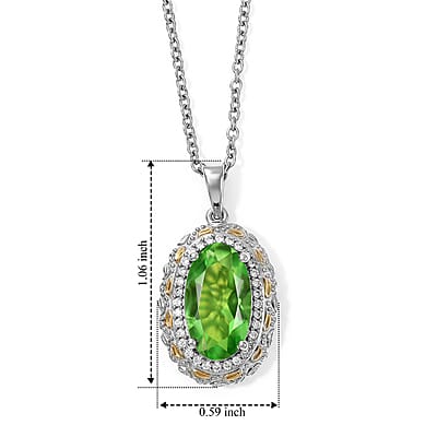 EverTrue Chartreuse Quartz (Triplet) and White Zircon 4.50 ctw Pendant in 18K YG Plated and Platinum Bond with Stainless Steel 20 Inches