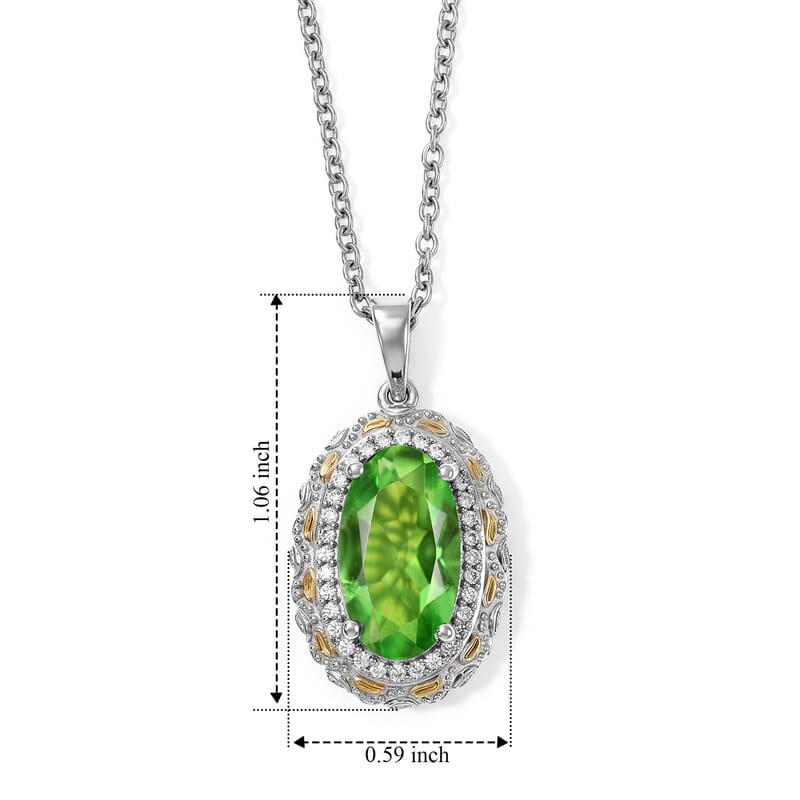 EverTrue Chartreuse Quartz (Triplet) and White Zircon 4.50 ctw Pendant in 18K YG Plated and Platinum Bond with Stainless Steel 20 Inches