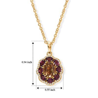 EverTrue Autumn Alexite and Multi Gemstone 3.40 ctw Twilight Fire Halo Pendant in 18K YG Plated with ION Plated YG Stainless Steel Necklace (20 Inches)