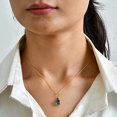 D'Joy London Blue Topaz, Blue and White Diamond 2.30 ctw Pendant Necklace in 18K Vermeil Yellow Gold Over Sterling Silver 20 Inches
