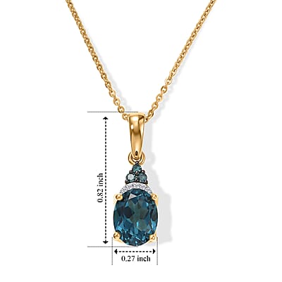 D'Joy London Blue Topaz, Blue and White Diamond 2.30 ctw Pendant Necklace in 18K Vermeil Yellow Gold Over Sterling Silver 20 Inches