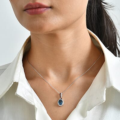 D'Joy London Blue Topaz, White and Brown Zircon 2.70 ctw Pendant Necklace in Rhodium Over Sterling Silver 20 Inches