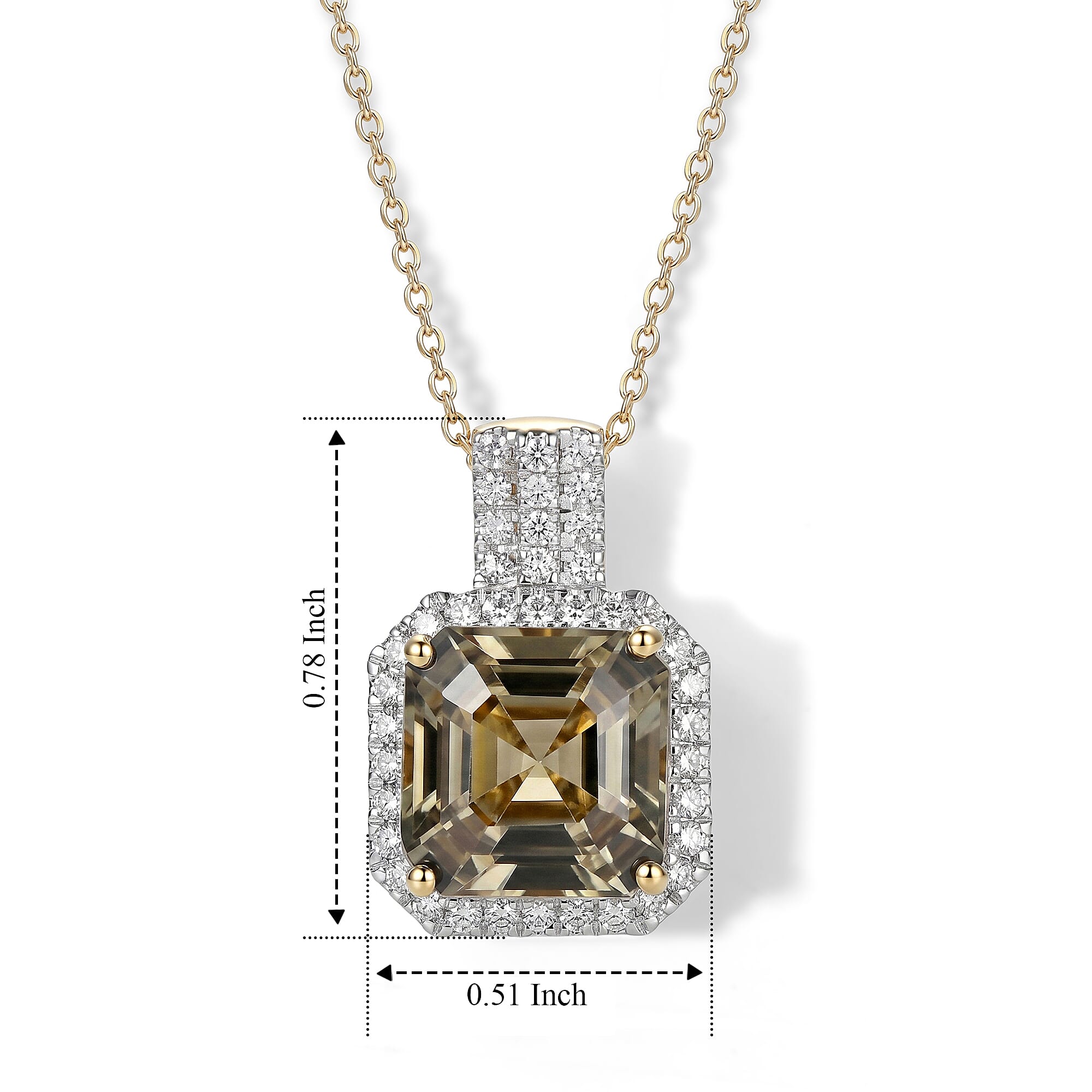 Certified & Appraised Luxoro Asscher Cut AAA Turkizite and Diamond I2 5.85 ctw Pendant Necklace in 10K Yellow Gold 18 Inches