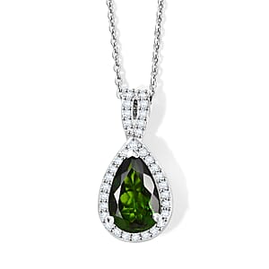D'Joy Chrome Diopside and Moissanite 1.40 ctw Infinity Crown Pendant Necklace in Rhodium Over Sterling Silver 20 Inches