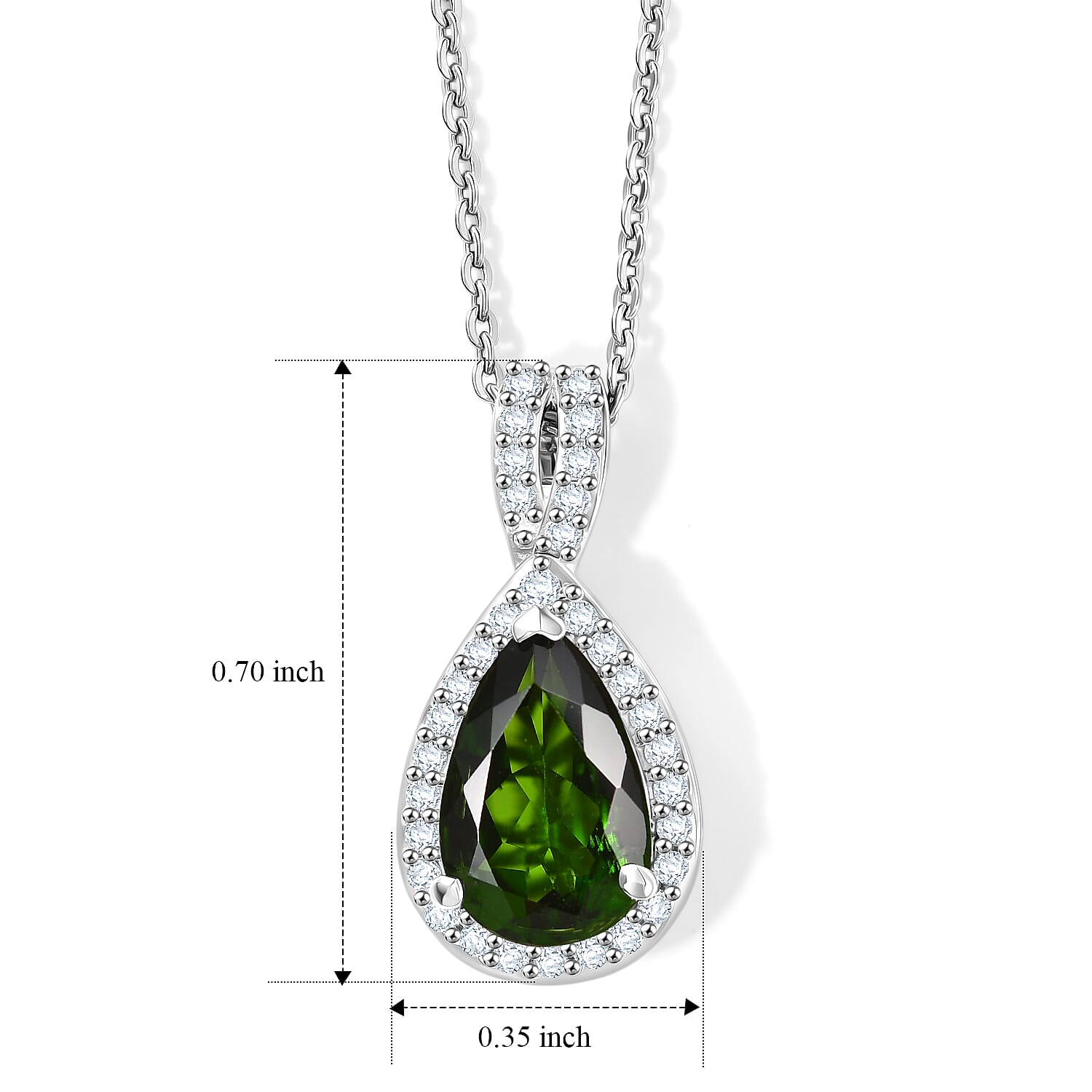 D'Joy Chrome Diopside and Moissanite 1.40 ctw Infinity Crown Pendant Necklace in Rhodium Over Sterling Silver 20 Inches