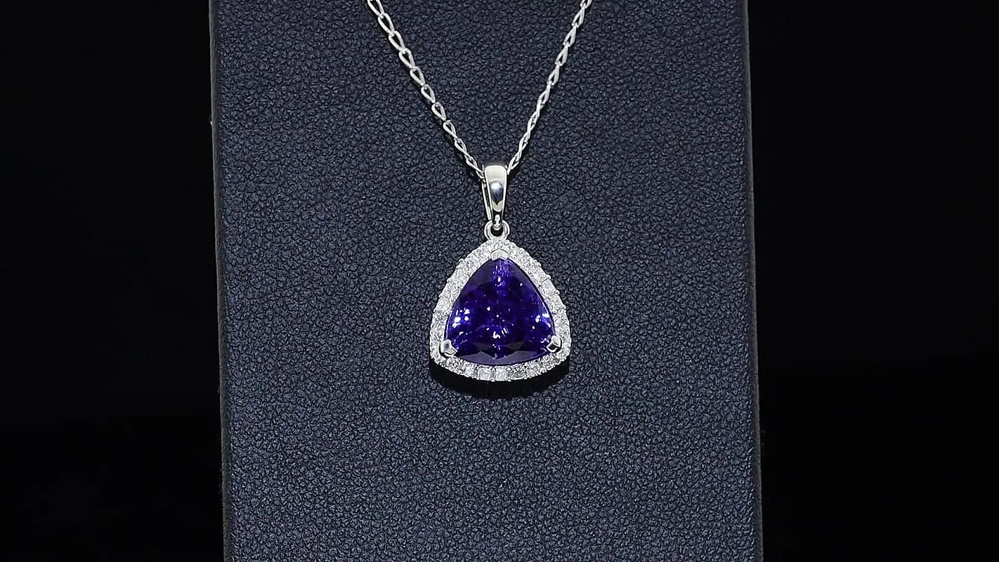 Certified & Appraised Rhapsody 950 Platinum AAAA Tanzanite, Diamond (VS) (0.34 cts) Pendant Necklace (20 Inches) 4.00 ctw