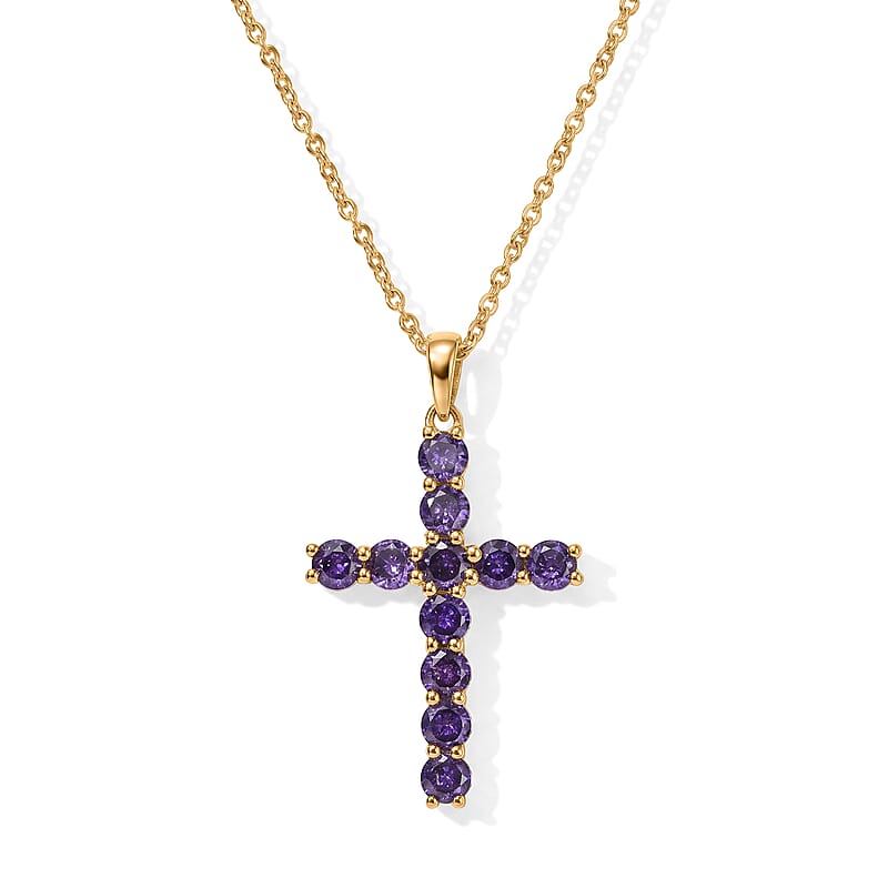 EverTrue Simulated Purple Diamond Pendant in 18K YG Plated with ION Plated YG Stainless Steel Necklace 20 Inches