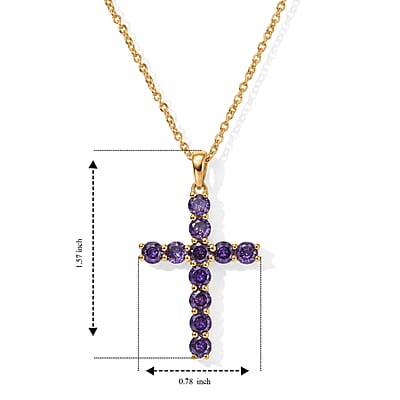 EverTrue Simulated Purple Diamond Pendant in 18K YG Plated with ION Plated YG Stainless Steel Necklace 20 Inches