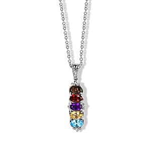 EverTrue Multi Gemstone 2.40 ctw Pendant Necklace (20 Inches) in Stainless Steel