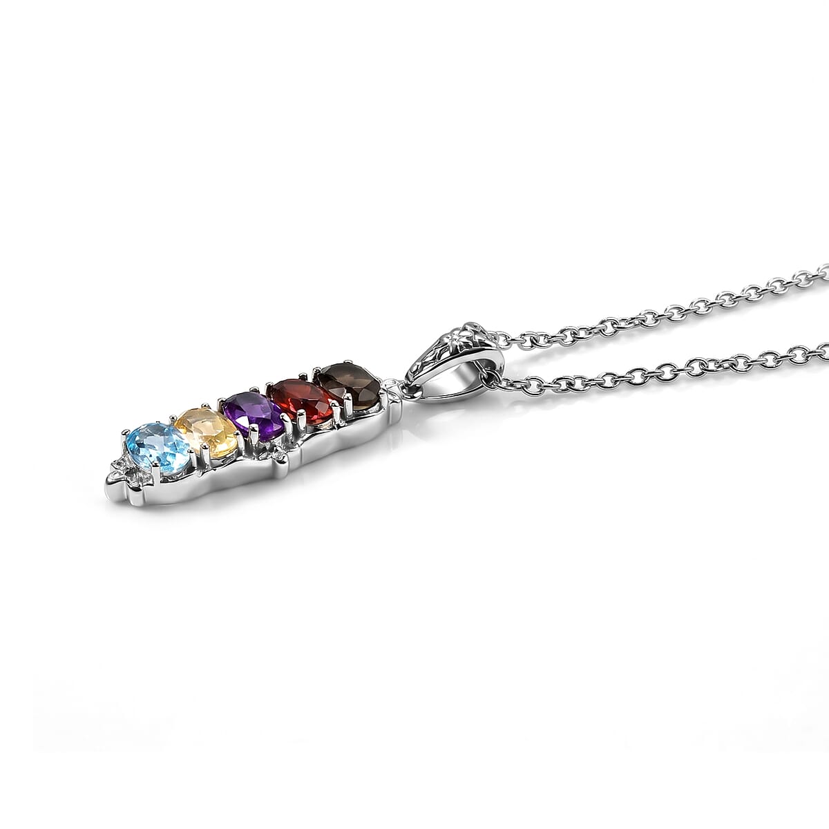 EverTrue Multi Gemstone 2.40 ctw Pendant Necklace (20 Inches) in Stainless Steel image number 3