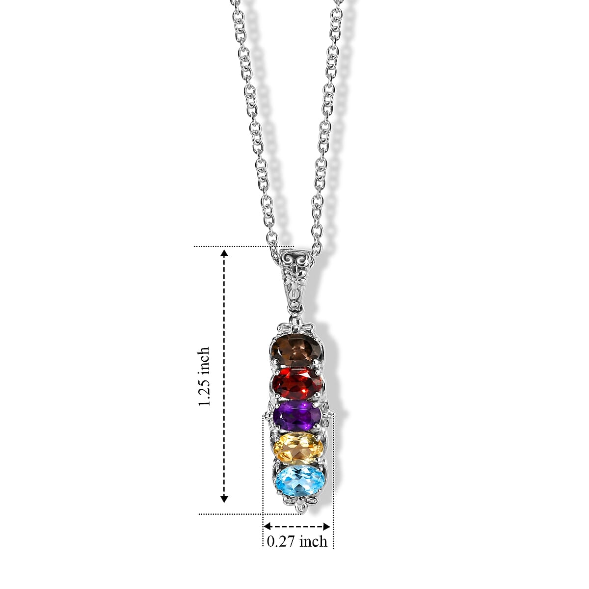 EverTrue Multi Gemstone 2.40 ctw Pendant Necklace (20 Inches) in Stainless Steel image number 4
