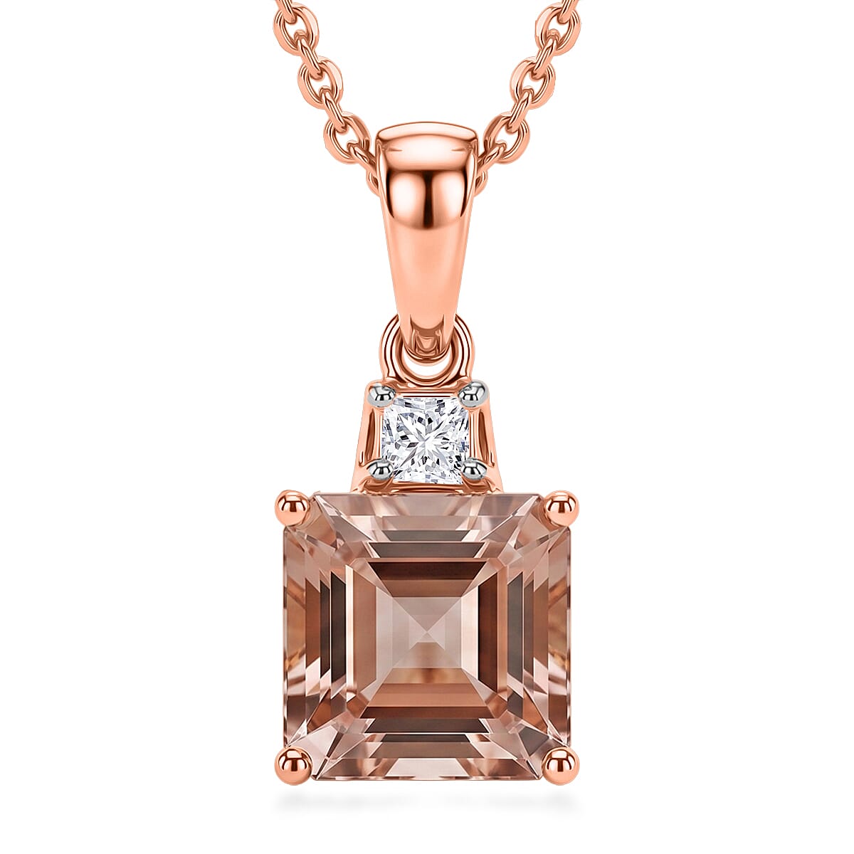 Premium Pink Morganite and Luxuriant Lab Grown Diamond G-H SI 1.55 ctw Blush Romance Pendant Necklace in 18K Vermeil Rose Gold Over Sterling Silver (20 Inches)