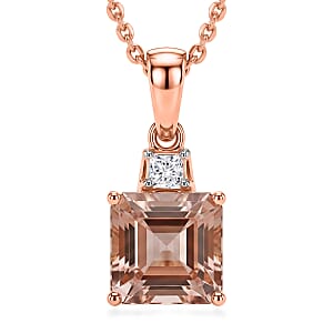 Premium Pink Morganite and Luxuriant Lab Grown Diamond G-H SI 1.55 ctw Blush Romance Pendant Necklace in 18K Vermeil Rose Gold Over Sterling Silver (20 Inches)