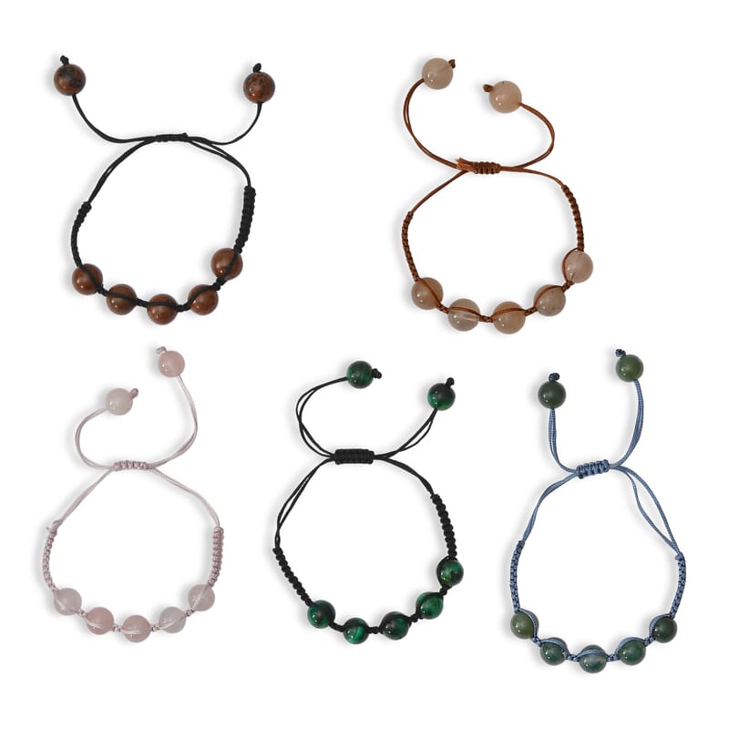 Set of 5 Multi Gemstone 315.00 ctw Shamballa Adjustable Bracelet