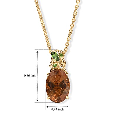 EverTrue Autumn Alexite and Chrome Diopside 5.60 ctw Fire Bloom Pendant in 18K YG Plated with ION Plated YG Stainless Steel Necklace (20 Inches)